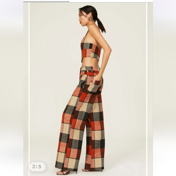AFRM Plaid Halter Jumpsuit in Red and Black - Picture 2 of 16